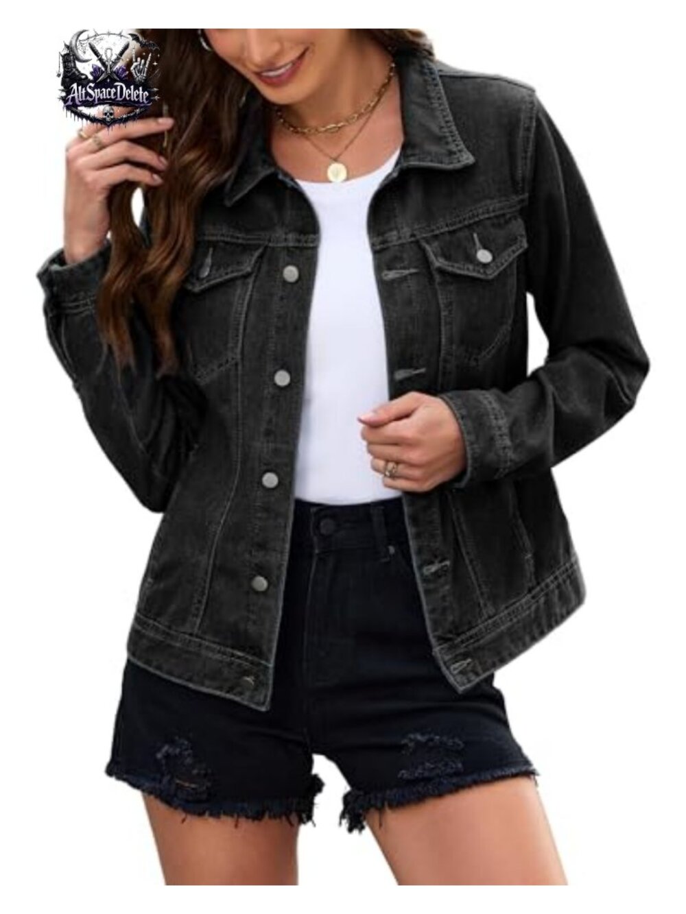 Women's Cropped Denim Jacket Fitted Button Down Stretch Long Sleeve Jean Coat